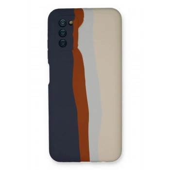 Samsung Galaxy A03S Kılıf Ebruli Lansman Silikon - Lacivert-Krem