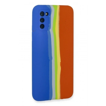 Samsung Galaxy A03S Kılıf Ebruli Lansman Silikon - Mavi-Turuncu