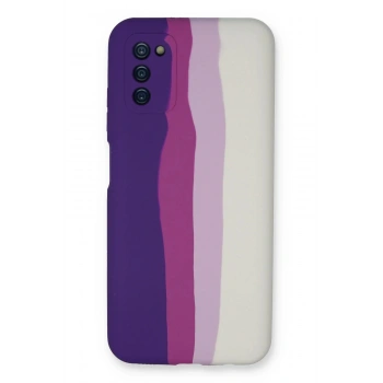 Samsung Galaxy A03S Kılıf Ebruli Lansman Silikon - Mor-Beyaz