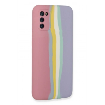 Samsung Galaxy A03S Kılıf Ebruli Lansman Silikon - Pembe-Lila