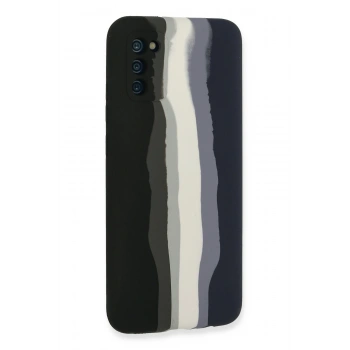 Samsung Galaxy A03S Kılıf Ebruli Lansman Silikon - Siyah-Lacivert