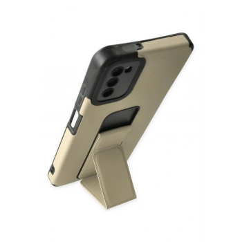 Samsung Galaxy A03S Kılıf Mega Standlı Silikon - Gold