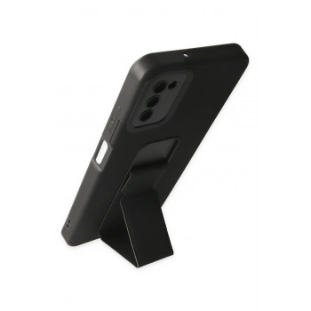 Samsung Galaxy A03S Kılıf Mega Standlı Silikon - Siyah