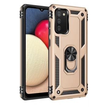 Samsung Galaxy A03S Kılıf Sofya Yüzüklü Silikon Kapak - Gold