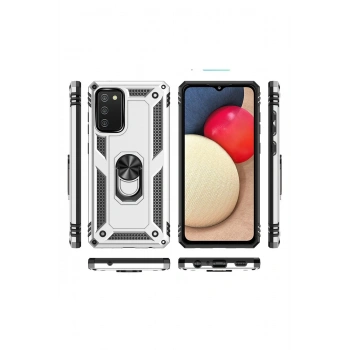 Samsung Galaxy A03S Kılıf Sofya Yüzüklü Silikon Kapak - Gümüş