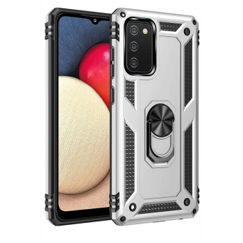 Samsung Galaxy A03S Kılıf Sofya Yüzüklü Silikon Kapak - Gümüş