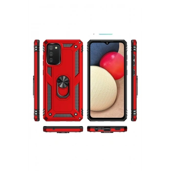 Samsung Galaxy A03S Kılıf Sofya Yüzüklü Silikon Kapak - Kırmızı