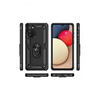 Samsung Galaxy A03S Kılıf Sofya Yüzüklü Silikon Kapak - Siyah