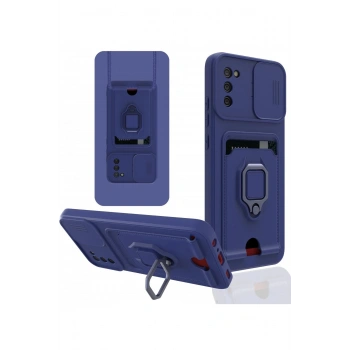 Samsung Galaxy A03S Kılıf Zuma Kartvizitli Yüzüklü Silikon - Lacivert