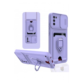Samsung Galaxy A03S Kılıf Zuma Kartvizitli Yüzüklü Silikon - Lila