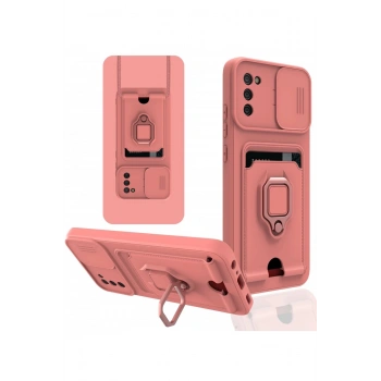 Samsung Galaxy A03S Kılıf Zuma Kartvizitli Yüzüklü Silikon - Pembe