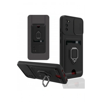 Samsung Galaxy A03S Kılıf Zuma Kartvizitli Yüzüklü Silikon - Siyah