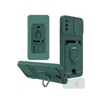 Samsung Galaxy A03S Kılıf Zuma Kartvizitli Yüzüklü Silikon - Yeşil