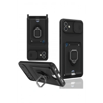 Samsung Galaxy A05 Kılıf Zuma Kartvizitli Yüzüklü Silikon - Siyah