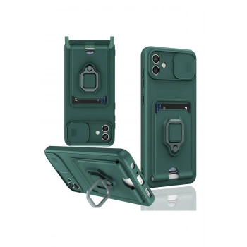 Samsung Galaxy A05 Kılıf Zuma Kartvizitli Yüzüklü Silikon - Yeşil