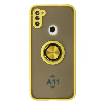 Samsung Galaxy A11 Kılıf Montreal Yüzüklü Silikon Kapak - Sarı
