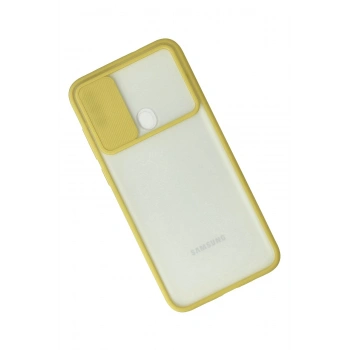 Samsung Galaxy A11 Kılıf Palm Buzlu Kamera Sürgülü Silikon - Sarı