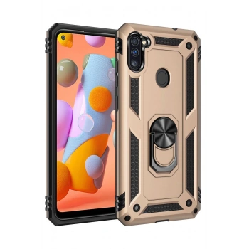 Samsung Galaxy A11 Kılıf Sofya Yüzüklü Silikon Kapak - Gold