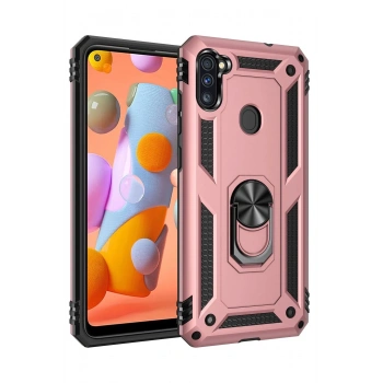 Samsung Galaxy A11 Kılıf Sofya Yüzüklü Silikon Kapak - Rose