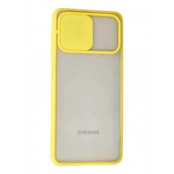 Samsung Galaxy A12 Kılıf Palm Buzlu Kamera Sürgülü Silikon - Sarı