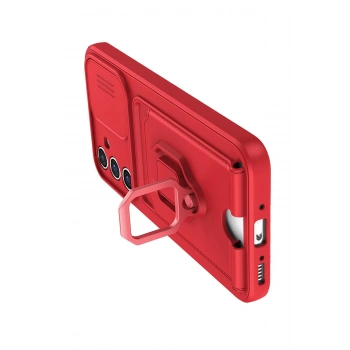 Samsung Galaxy A14 4G Kılıf Zuma Kartvizitli Yüzüklü Silikon - Kırmızı