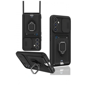 Samsung Galaxy A14 4G Kılıf Zuma Kartvizitli Yüzüklü Silikon - Siyah