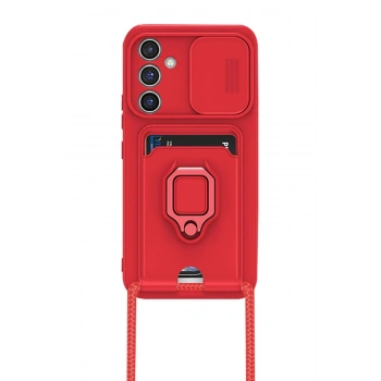 Samsung Galaxy A15 4G Kılıf Zuma Kartvizitli Yüzüklü Silikon - Kırmızı