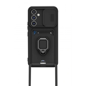 Samsung Galaxy A15 4G Kılıf Zuma Kartvizitli Yüzüklü Silikon - Siyah