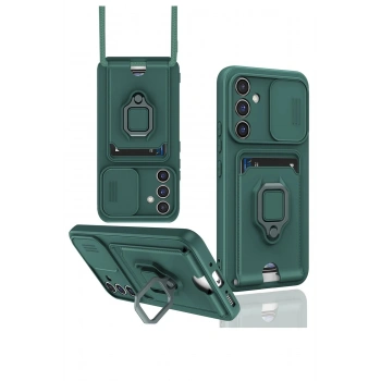 Samsung Galaxy A16 5G Kılıf Zuma Kartvizitli Yüzüklü Silikon - Yeşil