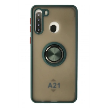 Samsung Galaxy A21 Kılıf Montreal Yüzüklü Silikon Kapak - Yeşil
