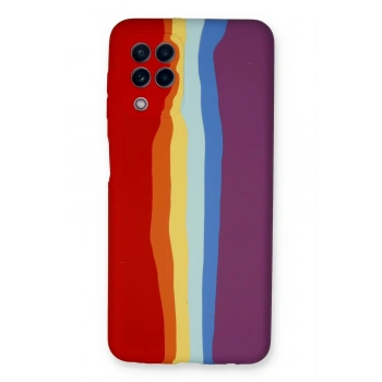 Samsung Galaxy A22 Kılıf Ebruli Lansman Silikon - Kırmızı-Mor