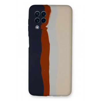 Samsung Galaxy A22 Kılıf Ebruli Lansman Silikon - Lacivert-Krem