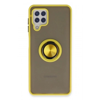 Samsung Galaxy A22 Kılıf Montreal Yüzüklü Silikon Kapak - Sarı