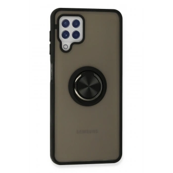 Samsung Galaxy A22 Kılıf Montreal Yüzüklü Silikon Kapak - Siyah