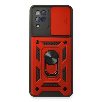 Samsung Galaxy A22 Kılıf Pars Lens Yüzüklü Silikon - Kırmızı