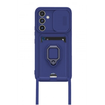 Samsung Galaxy A25 5G Kılıf Zuma Kartvizitli Yüzüklü Silikon - Lacivert