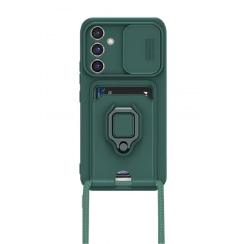 Samsung Galaxy A25 5G Kılıf Zuma Kartvizitli Yüzüklü Silikon - Yeşil