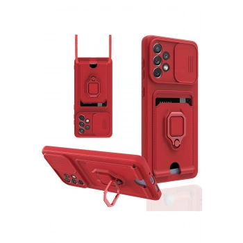 Samsung Galaxy A33 5G Kılıf Zuma Kartvizitli Yüzüklü Silikon - Kırmızı