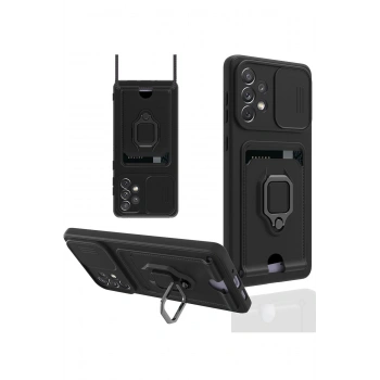 Samsung Galaxy A33 5G Kılıf Zuma Kartvizitli Yüzüklü Silikon - Siyah