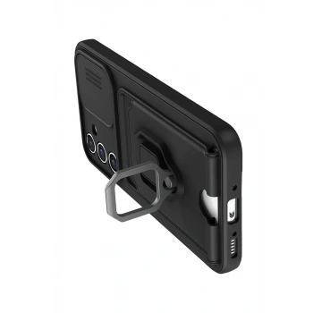 Samsung Galaxy A36 Kılıf Zuma Kartvizitli Yüzüklü Silikon - Siyah