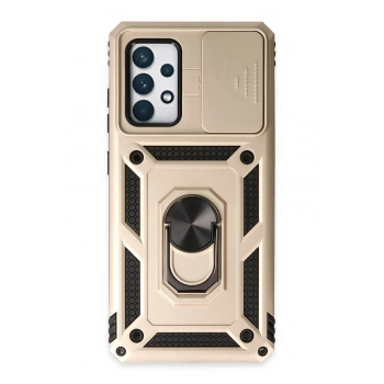 Samsung Galaxy A52 Kılıf Pars Lens Yüzüklü Silikon - Gold