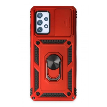 Samsung Galaxy A52 Kılıf Pars Lens Yüzüklü Silikon - Kırmızı