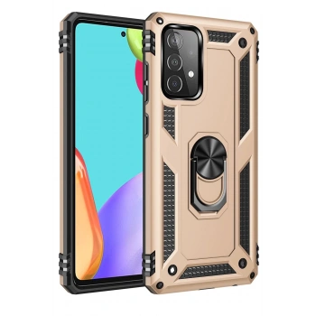 Samsung Galaxy A52 Kılıf Sofya Yüzüklü Silikon Kapak - Gold