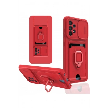 Samsung Galaxy A52 Kılıf Zuma Kartvizitli Yüzüklü Silikon - Kırmızı