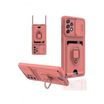 Samsung Galaxy A53 5G Kılıf Zuma Kartvizitli Yüzüklü Silikon - Pembe