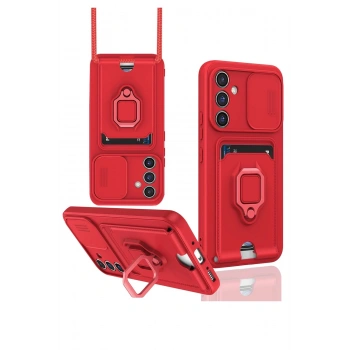 Samsung Galaxy A54 5G Kılıf Zuma Kartvizitli Yüzüklü Silikon - Kırmızı