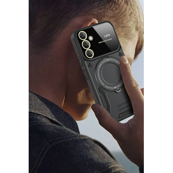 Samsung Galaxy A55 5G Kılıf Joy Lens Standlı Kapak - Siyah
