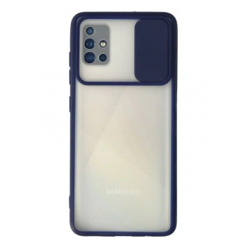 Samsung Galaxy A71 Kılıf Palm Buzlu Kamera Sürgülü Silikon - Lacivert