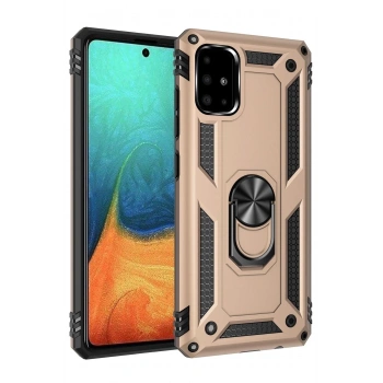 Samsung Galaxy A71 Kılıf Sofya Yüzüklü Silikon Kapak - Gold