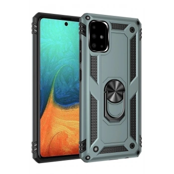 Samsung Galaxy A71 Kılıf Sofya Yüzüklü Silikon Kapak - Yeşil